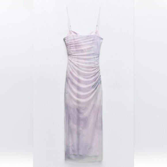 ZARA DRAPED PRINTED TULLE DRESS - Picture 5 of 6